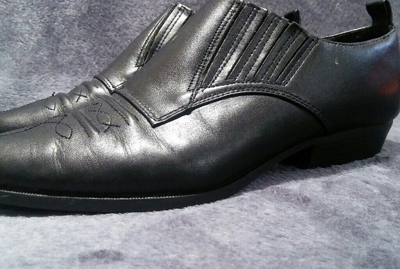 Black Leather Slip On Ankle Boot Oxford Wing Tip - Picture 7 of 8